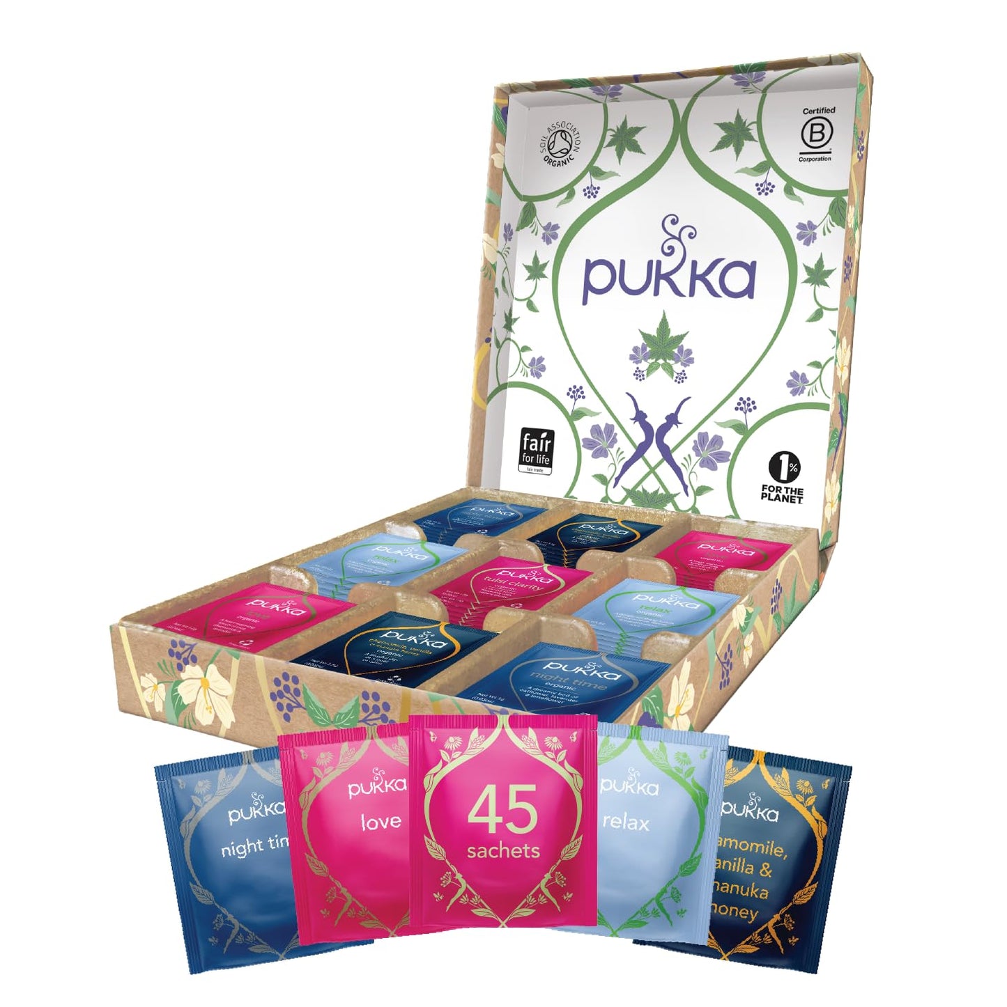 Pukka Organic Tea Bags, Relax Selection Box Herbal Tea, 45 Tea Bags