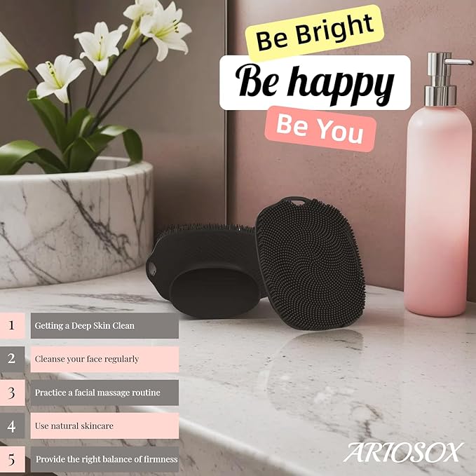 2 PCS Face Scrubber, Soft Silicone Face Exfoliator with Suction Cup for Man and Women Deep Skin Clean (Body Scrubber + Face Scrubber Black)