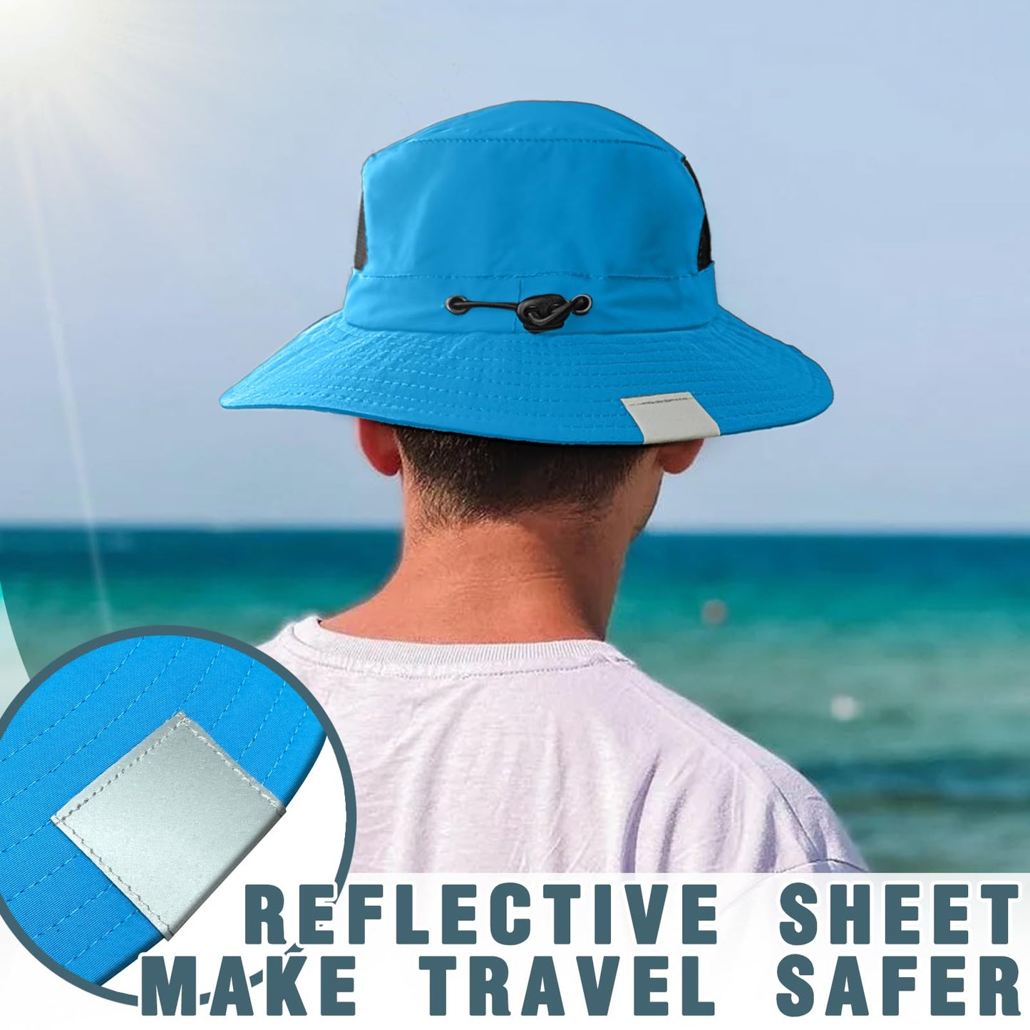 Seektop Surf Bucket Hat with UPF 50+ UV Protection, Waterproof Sun Hat with Adjustable Chin Strap for Surfing, Water Sports Blue