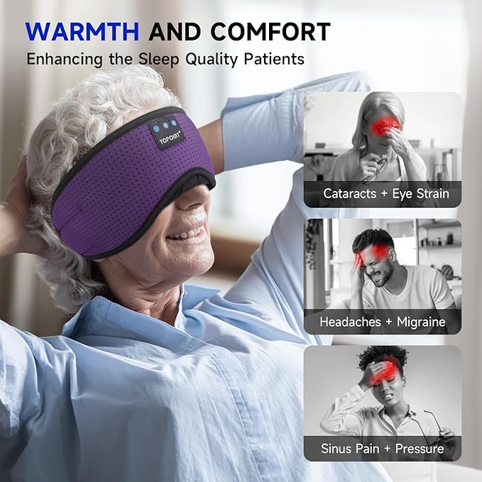 TOPOINT Sleep Mask Headphones Bluetooth Wireless 5.4, Breathable Cotton Eye Mask for Sleeping Side Sleepers Travel Music Headsets with Microphone Handsfree Men Women