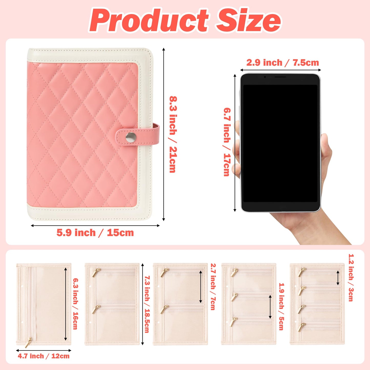 FurUlixty Jewelry Travel Organizer Case -5 Pouch Jewelry Roll for Necklaces, Rings, Earrings Jewelry Storage Ring Binder PU Leather for Women (Beige & Pink)