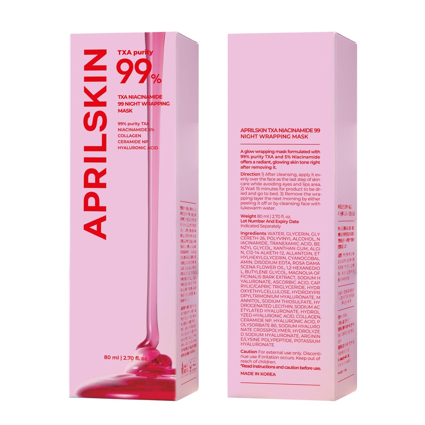 APRILSKIN TXA Niacinamide 99 Overnight Wrapping Mask | 99% High-Purity TXA+Niacinamide for Uneven Skin Tone | Overnight Skin Booster for Toning Care, Firming & Pore Care | 80ml, 2.70 fl.oz.