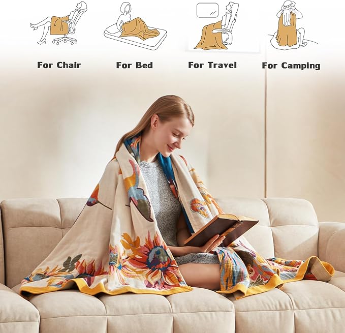 Boho Throw Blanket for Couch 100% Cotton Ultra Soft Rustic Quilt Butterfly and Floral Double Embroidery Fall Throw Blanket,50" x 60" All Season Throws for Sofa Chair