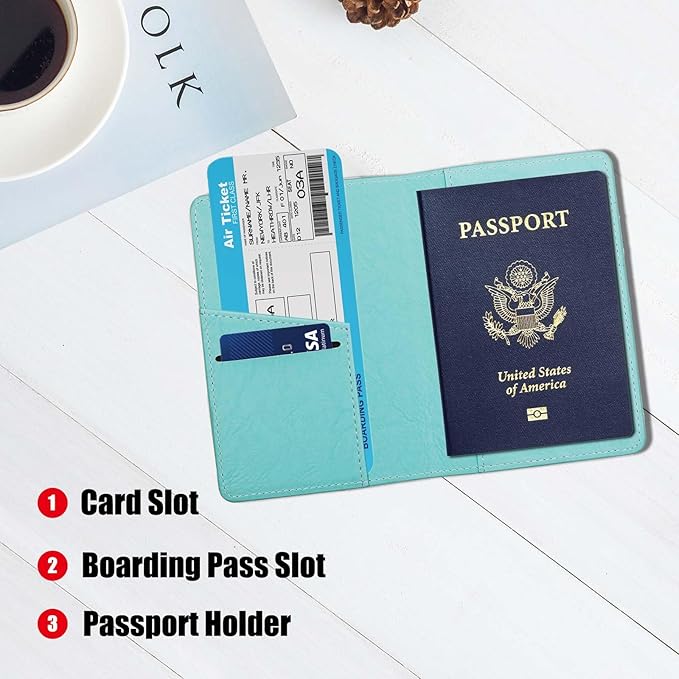 Cnycmy Passport Holder–Slim Travel Organizer for Passport, RFID Blocking,Boarding Pass, Credit Cards | Vegan Leather & Anti-Theft Design(Mint Green5)