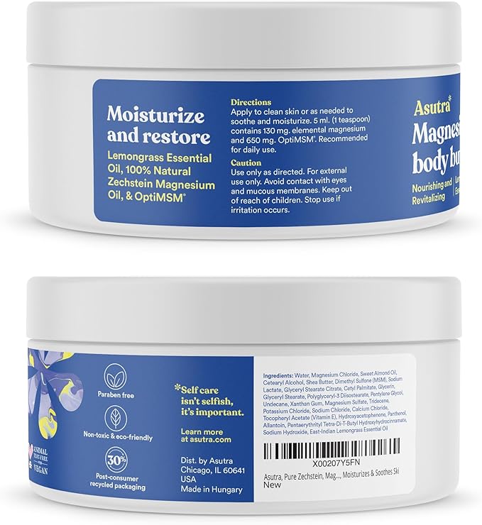 ASUTRA Magnesium Body Butter Bundle, 2 Products - Premium-Quality Magnesium & Melt Body Butter Lotion with Lavender, Shea Butter & Almond Oil Moisturizer