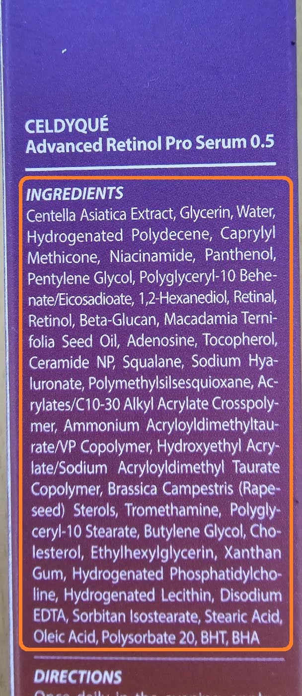 CELDYQUE Advanced Retinol Pro Retinal Serum 0.5 w/Centella Asiatica 66% Anti-Aging Radiance-Boosting & Skin-Smoothing Cream w/Retinal Complex, Niacinamide & Hyaluronic Acid Korean Skincare