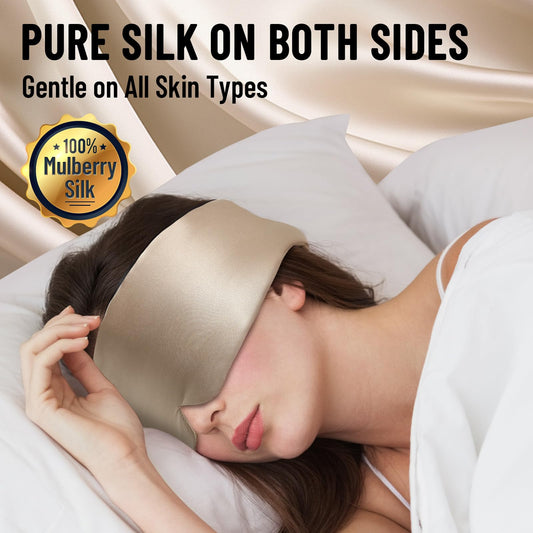 ATreebay 100% Mulberry Silk Sleep Mask, Large Eye Cover for Sleeping, Comfortable and Pressure-Free Sleeping Masks for Women Men, Completely Blackout (Taupe)