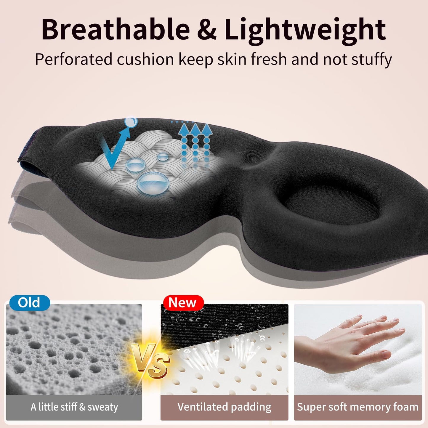 NEWVANGA Sleep Mask for Back and Side Sleeper, Block Out Light, Luxury Sleeping Eye Mask of 3D Night Blindfold, Zero Pressure Breathable Travel Eye Cover Black