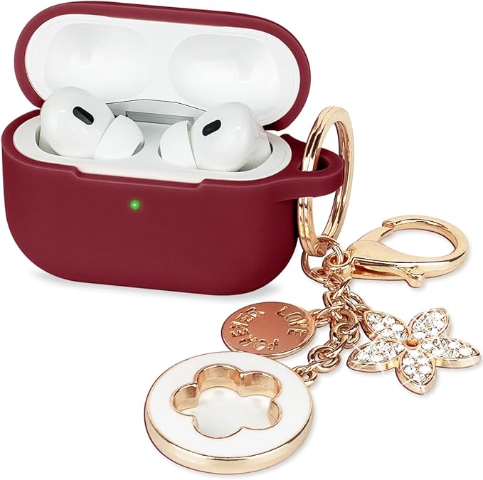Case for Apple Airpods Pro 3 (2025) - VOTILE Airpods Pro 3 Cases Cover Women Silicone iPods Pro 3 Earbuds Wireless Accessorie Charging Cases Girl Bling Keychain for Airpod iPods Pro 3 - Burgundy