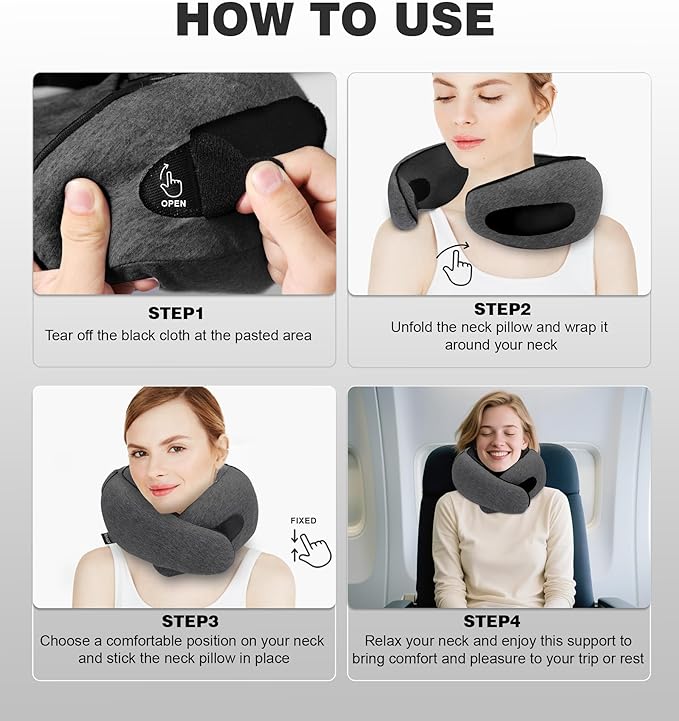 Hidden hat Airplane Travel Neck Pillow, Memory Foam Long-Distance Travel Neck Pillow, Suitable for use on Planes, in Cars and When Sleeping in The Office, Protecting Your Neck.