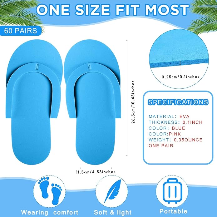 JenPen 60 Pairs Disposable Pedicure Slippers Foam Flip Flops Disposable Flip Flops Multi Color Foldable Pedicure Slippers for Guests Salon Spa Hotel Women