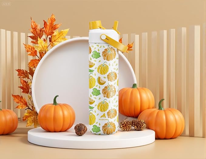 26 oz Insulated Water Bottle with 2-in-1 Straw and Spout Lid, Keep Cold 24H, Leak-Proof, Fits in Car Cup Holder, Stainless Steel Water Bottle for Sports, Travel, Gym and School (Pumpkin Patch)