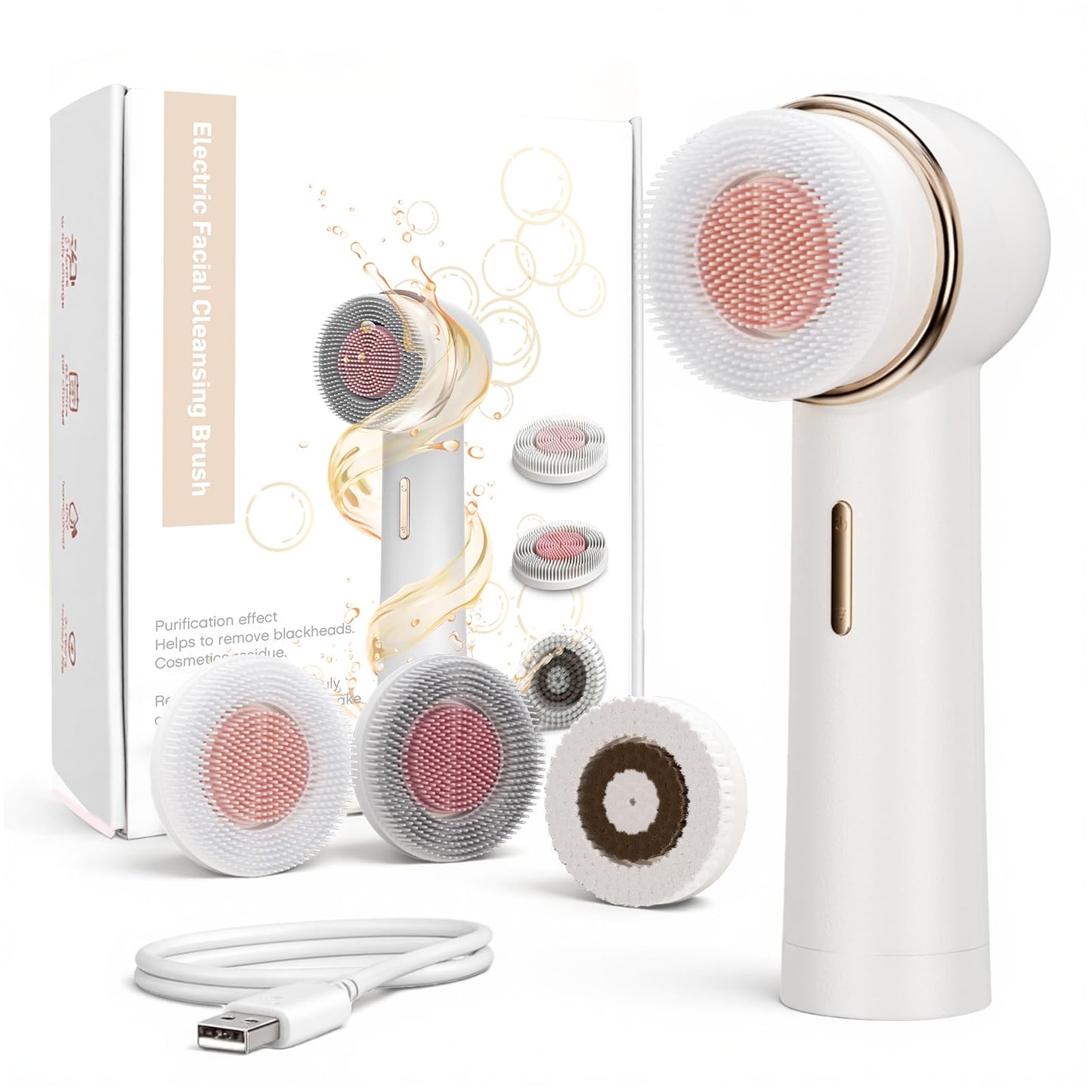 Bidirectional Rotation Facial Cleansing Brush for Women,Rechargeable Waterproof Face Exfoliator Brush for Deep Cleansing,Women Mom Her Christmas Gifts/Stocking Stuffer White