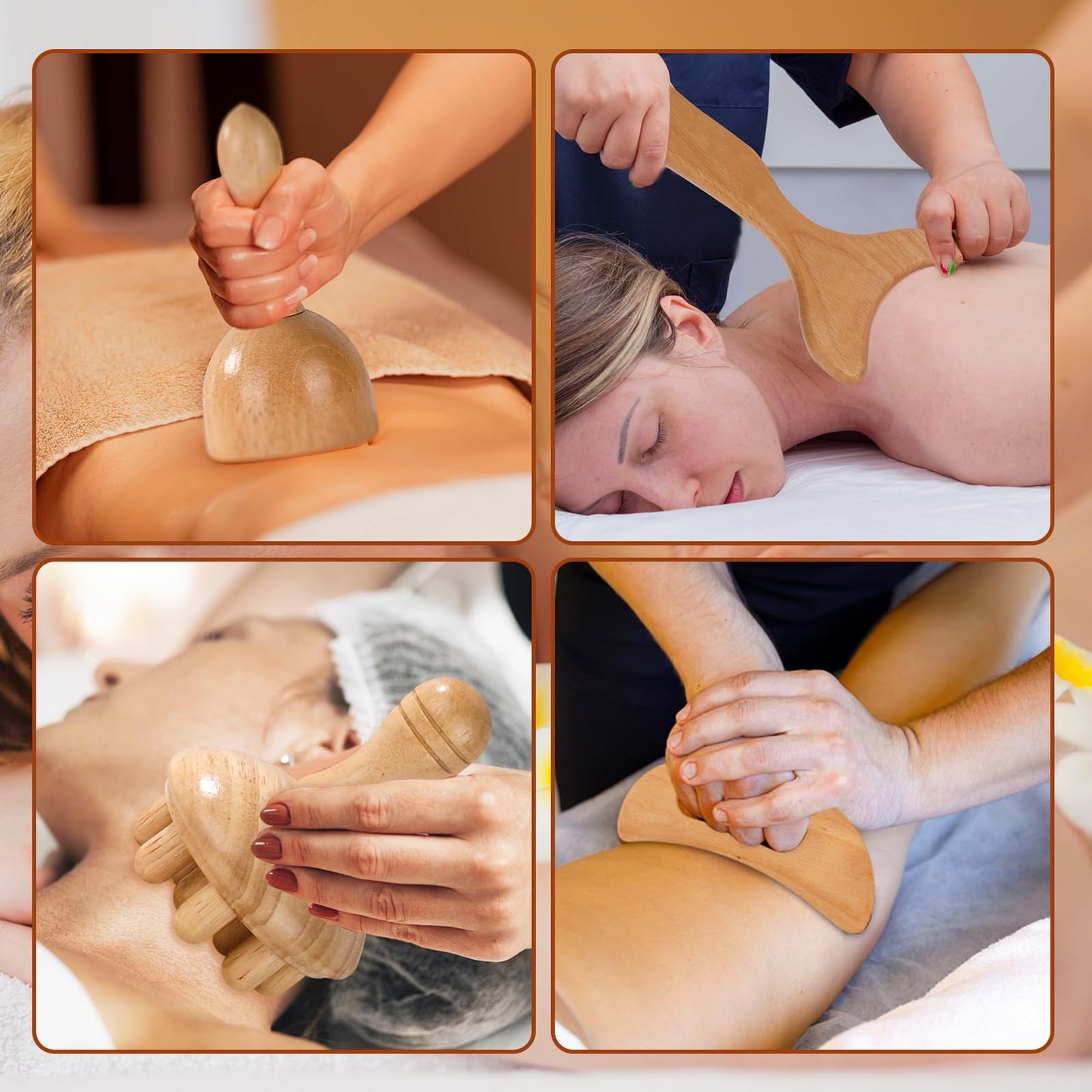 KQXTOKTY Wood Therapy Tools for Body Shaping,8 in 1 Wood Therapy Massage Tools,Wooden Gua Sha Tools,Lymphatic Drainage Massager,Maderoterapia kit,Wooden Massager Roller Rope for Body Shaping, Beige