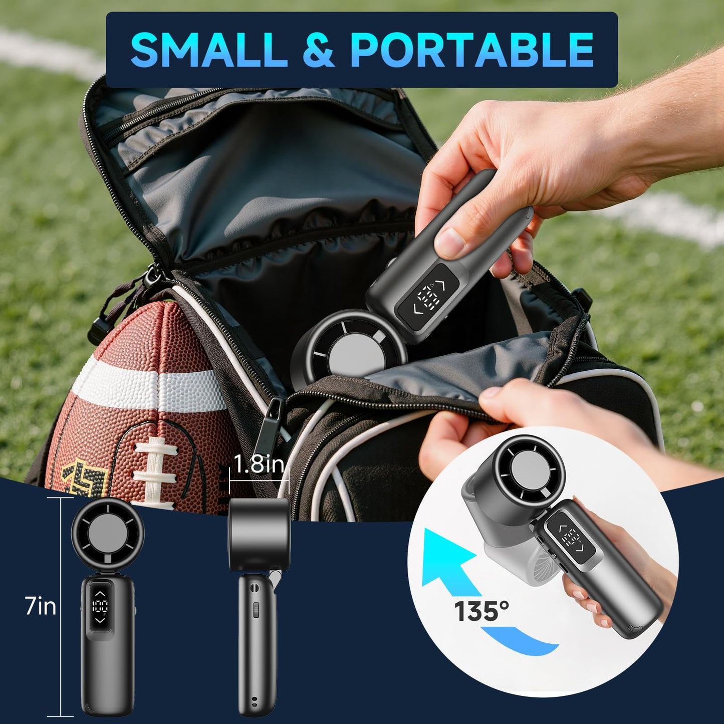 Portable Handheld Turbo Fan, 1-100 Gear Wind, Battery Operated, Up to 23 Working Hours, 3 IN 1 Personal Fan with Air Turbo Tech, Cooling Essentials for Indoor/Outdoor