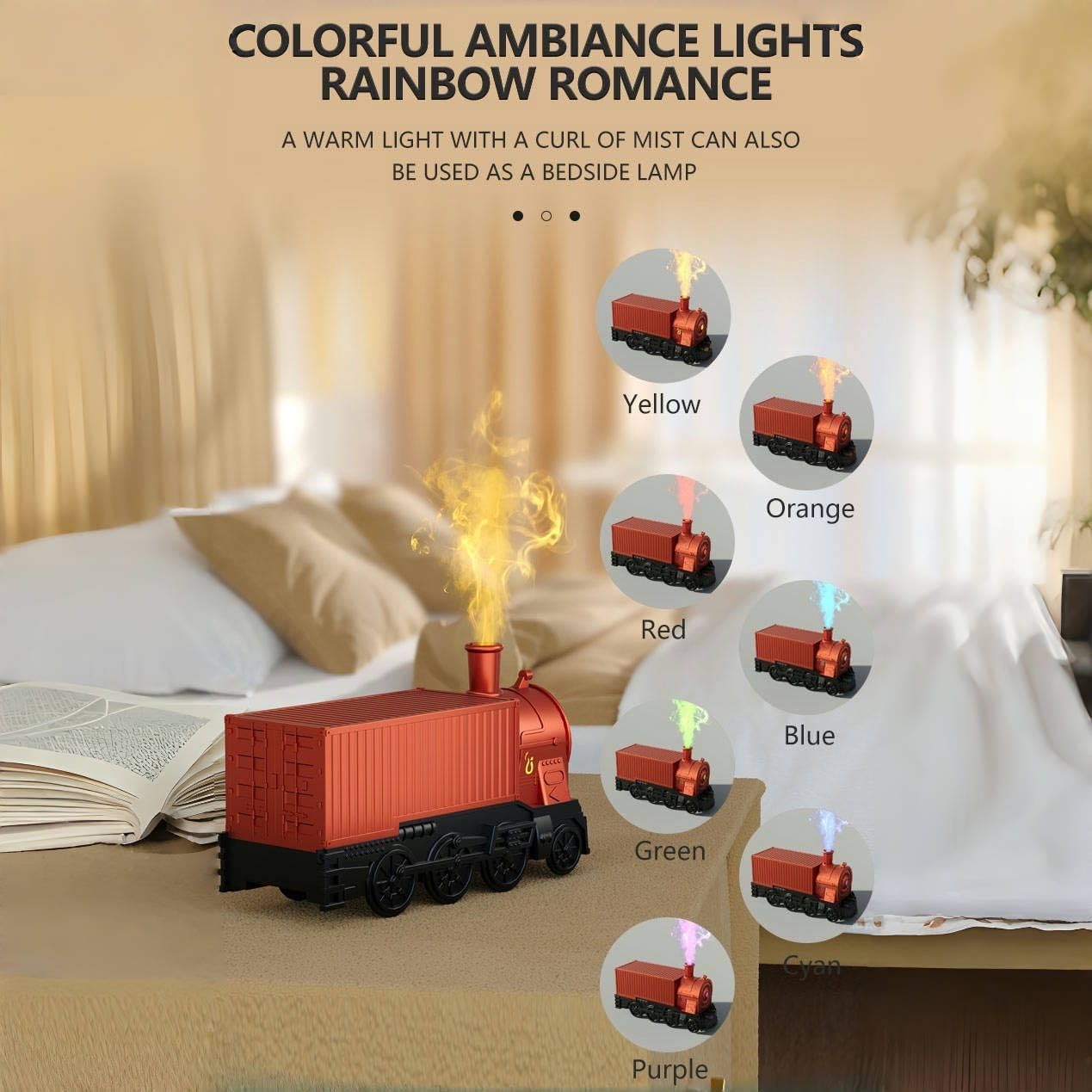 Train Diffuser, Quiet Train Humidifier, Train Diffusers for Essential Oils, Container Train Design Aromatherapy Diffuser with Colorful Light, Humidifiers for Bedroom Home Office, Diffusers for Home