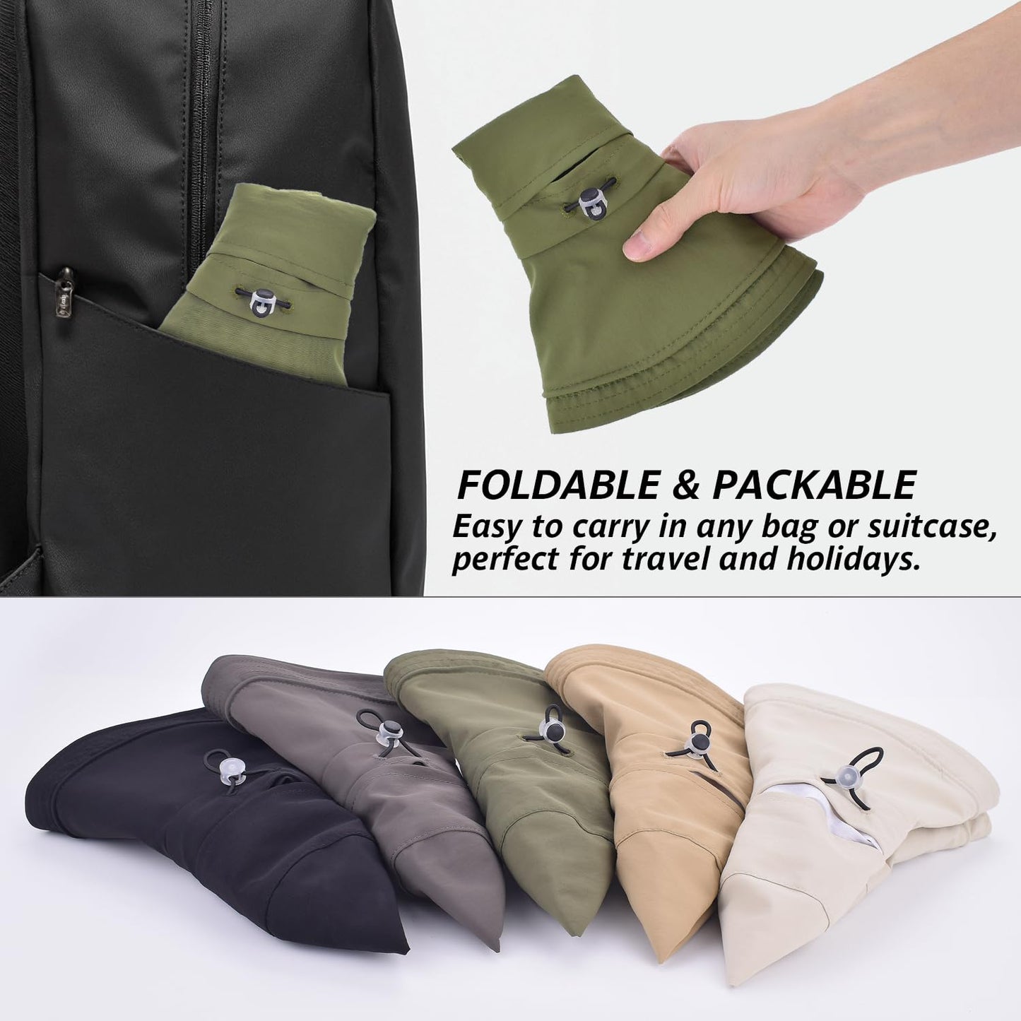 EINSKEY UPF 50+ Women's Sun Hat, Waterproof Wide Brim Bucket Hat, Ponytail Hole, Packable for Beach Hiking Fishing Gardening Dark Grey