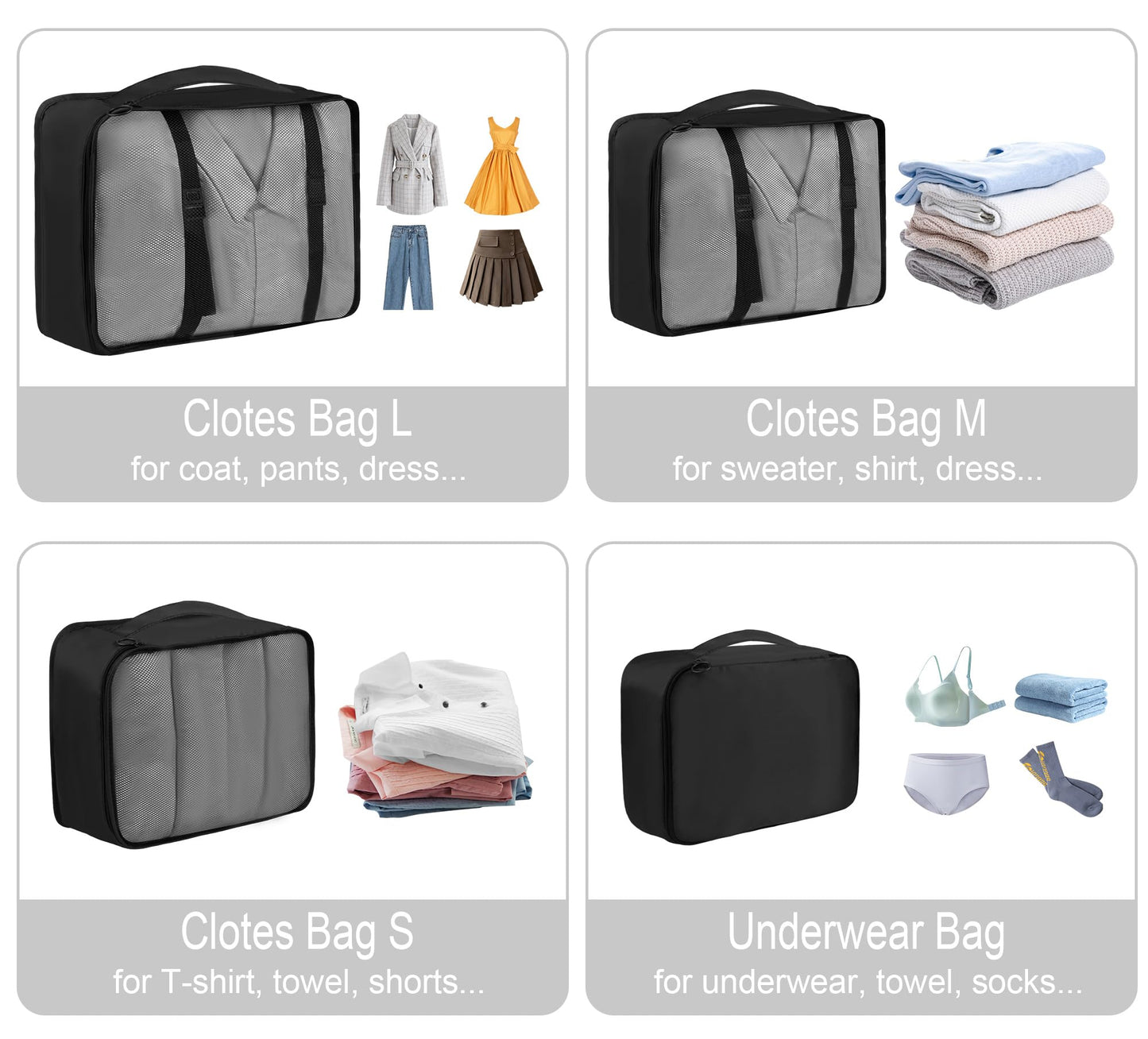 Vercord 8 Set Travel Packing Cubes Luggage Organizers Cubes for Suitacse With Toiletry Bag Black