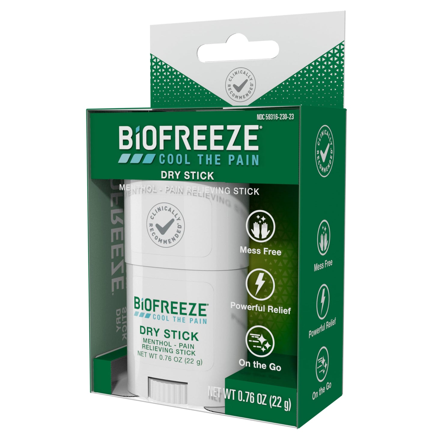 Biofreeze Dry Stick, Mess-Free Relief for Neck, Shoulder, Knee, Hip, Hand & Joint, Cooling Menthol Pain Relief Stick, Up to 100 Uses