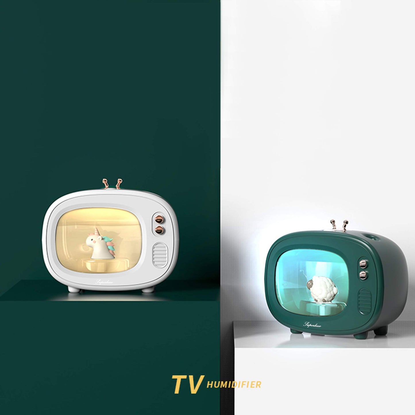 Cool Mist Animal Humidifiers, LED Nightlights, Mini Cute USB Humidifier, 30dB Whisper-Quiet, 400ML, 800mAh Wireless, USB Charging for Bedroom(White)