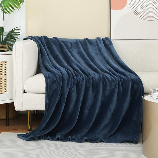 JIAHANNHA Flannel Fleece Blanket Queen Size Stone Blue 90 by 90 Inches Blankets for Couch Sofa Bed 280GSM,Super Soft Plush Cozy and Luxury Warm Bed Blanket for All Season
