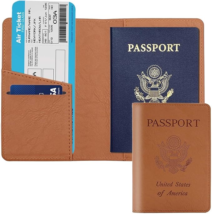 Cnycmy Passport Holder for Travel–Slim Travel Organizer for Passport, RFID Blocking,Boarding Pass, Credit Cards | Vegan Leather & Anti-Theft Design (Brown5)