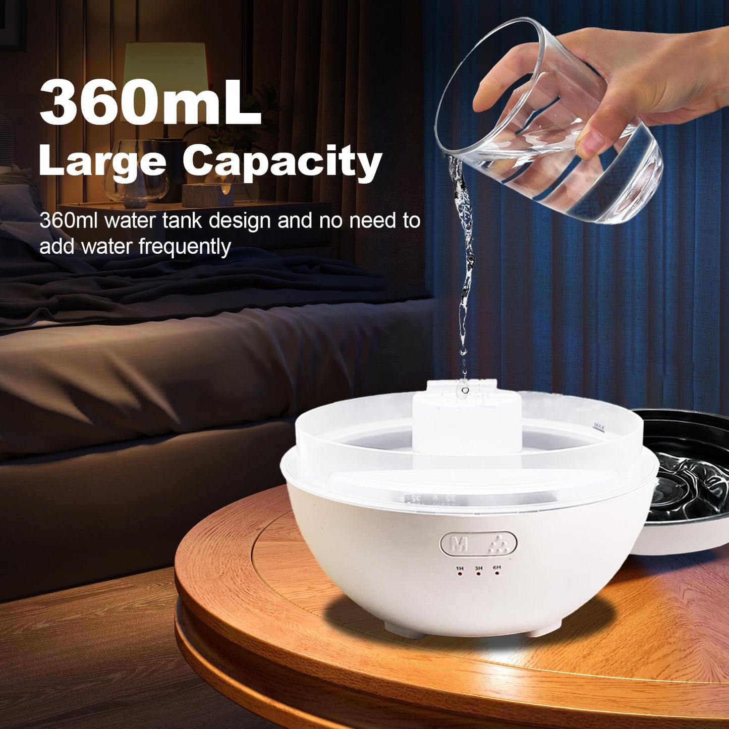 Volcano Humidifier,Essential Oil Diffuser 360ml Fine Mist Volcano Aroma Diffuser, Quiet Operation with Flexible Timer Settings, 7-Color LED Lights for Enhanced Sleep,White