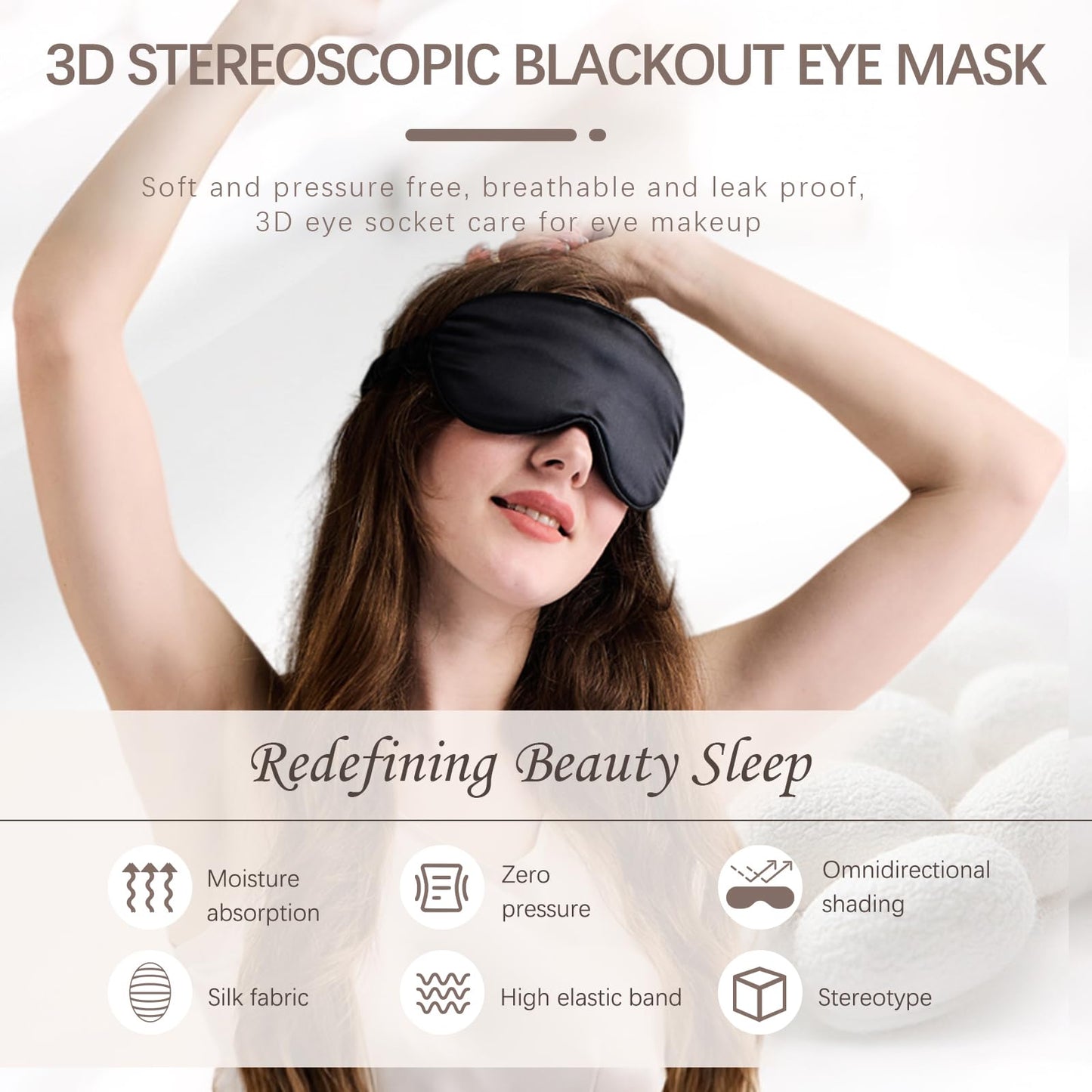 Silk Sleep Mask for Smaller Heads Women,100% Mulberry Silk Eye Mask with Sleep earplugs and Intelligence-Adjust Strap - 3D Contoured Sleeping Mask, Blackout Blindfold Travel noon Break Essentials