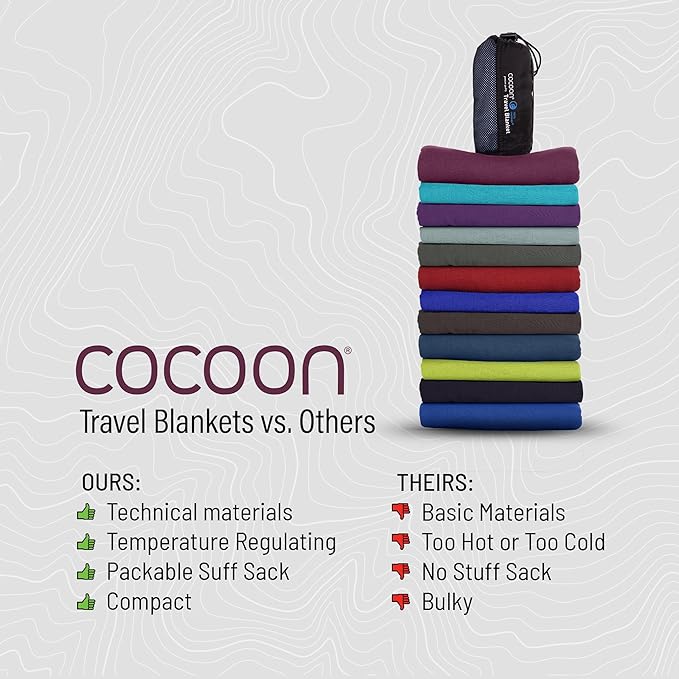 cocoon - Coolmax Travel Blanket | Compact Throw Blanket for Camping and Hiking | Fits in Backpack | Attaches to Luggage | Travel Essential | Fast Drying (Regular 70" x 55")