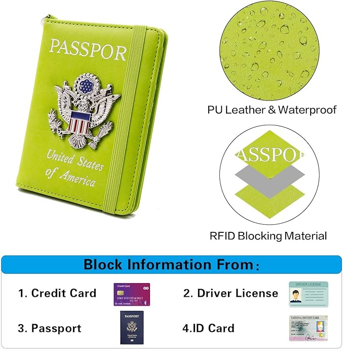 Cnycmy Passport Holder with Airtag slot,Passport-Wallet-Holder for Women,for Family, Rfid Passport Book Card Slot Waterproof, passport holder for travel (grass green1)