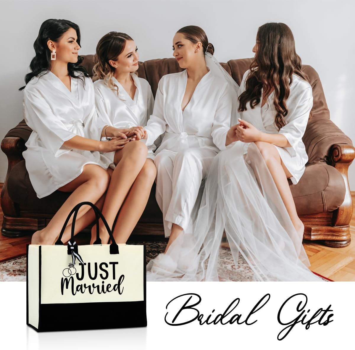 Bride Gifts Just Married Tote Bag, Wedding Bridal Shower Gift,Engagement Gifts for Couples Wife,Bachelorette Party,Honeymoon Essentials, Fiance Newly Engaged Gift Beach Bag Reusable Grocery Bags