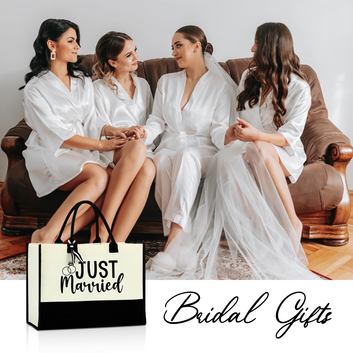 Bride Gifts Just Married Tote Bag, Wedding Bridal Shower Gift,Engagement Gifts for Couples Wife,Bachelorette Party,Honeymoon Essentials, Fiance Newly Engaged Gift Beach Bag Reusable Grocery Bags