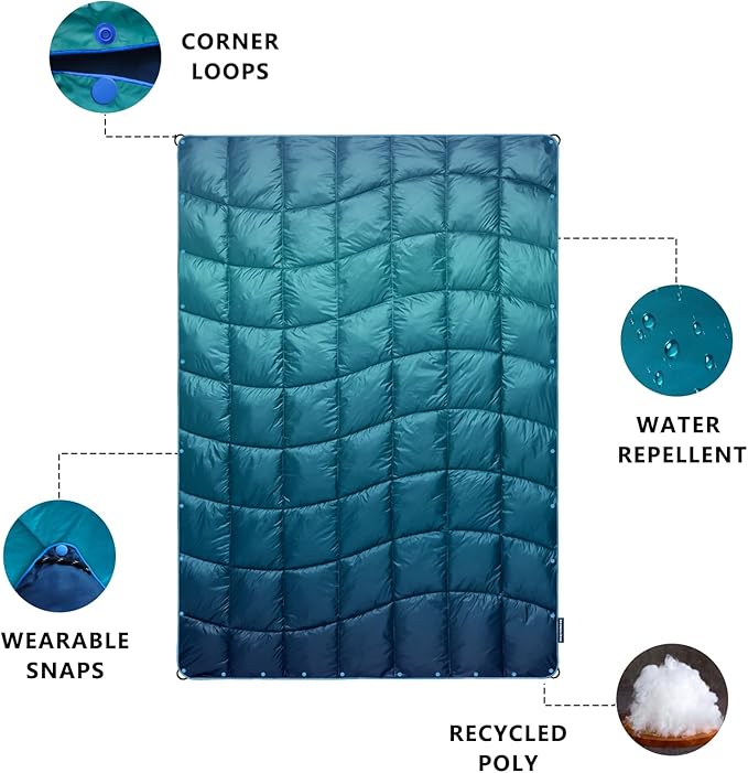 Camping Blanket, Packable Puffy Blanket Down Alternative Blanket Lightweight Windproof Water Resistant for Outdoors,Hiking, Backpacking,Beach,Car,Picnic,Stadium 52x75in