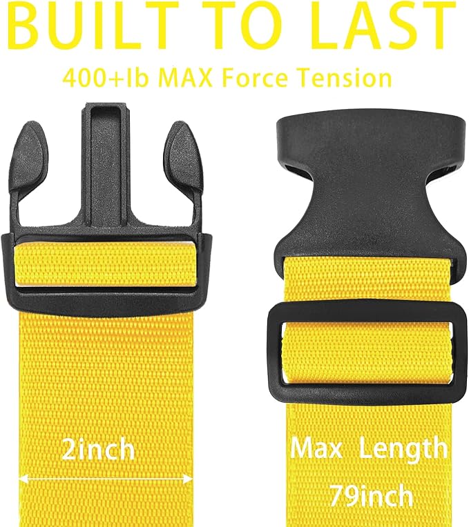 BILIONE 4 Pack Luggage Straps 79" Long Belts Keep Suitcase Secure While Traveling, TSA Approved Add a Bag Premium Accessory for Travel Bag Closure (2PCS Yellow + 2PCS Black)