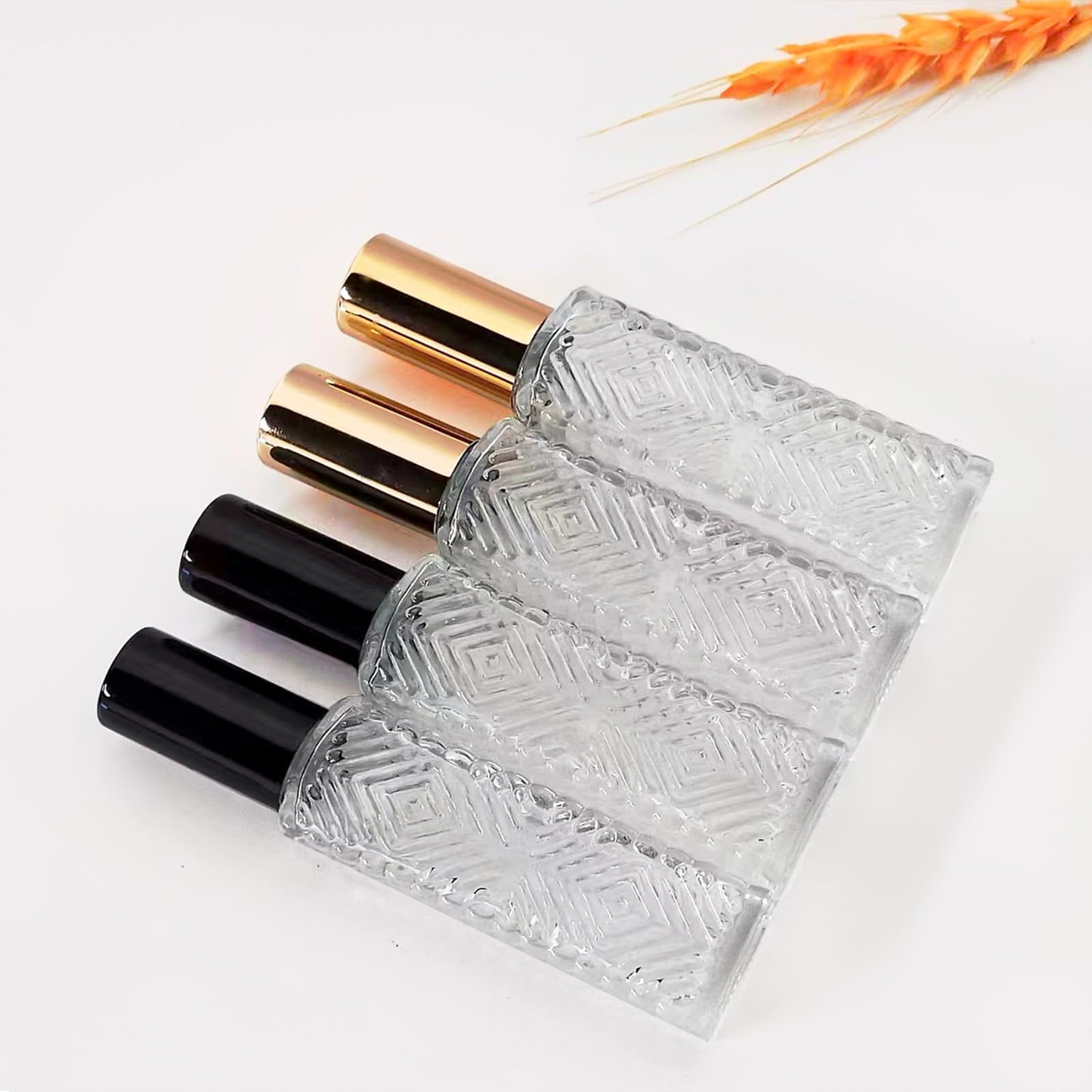 AGENIZ 8-Piece Mini Atomizer Set, Refillable Square Glass Bottles, Travel Essential Oil & Perfume Spray Bottles, with Dispenser (15ML/Black)