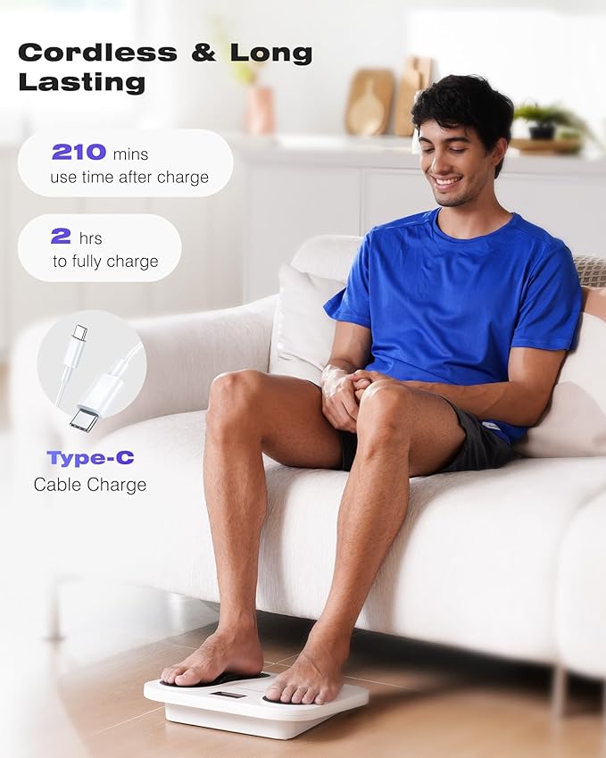 KINGJOY Foot Massager for Neuropathy, Rechargeable EMS TENS Foot Stimulator with 10 Modes 20 Intensities for Circulation Plantar Fasciitis & Swelling Pain Relief, Gifts for Women Men-White