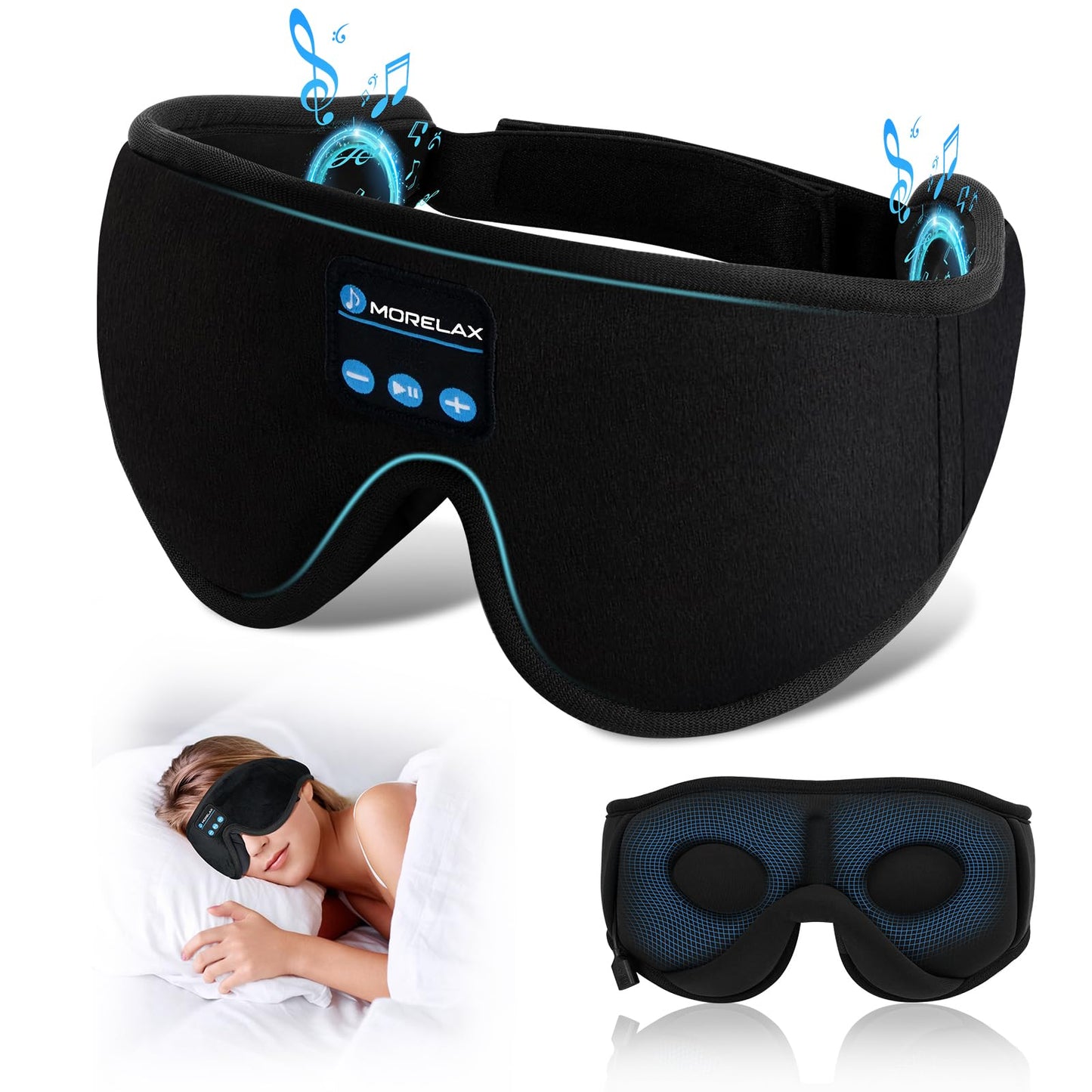 Sleep Headphones,Sleep Mask for Side Sleeper,3D Eye Mask for Sleeping with Stereo Speakers,Bluetooth Headphone,Perfect for Gifts for Women/Men Black