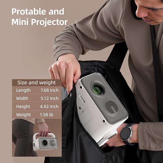 BKZ 2025 upgraded 360°Adjustable Dual Stand AI Auto Keystone Electric Focus Mini Portable Projector with Bluetooth 5.4, 1080P support Outdoor movie Projector compatible with HDMI/USB/Phone (Gray)