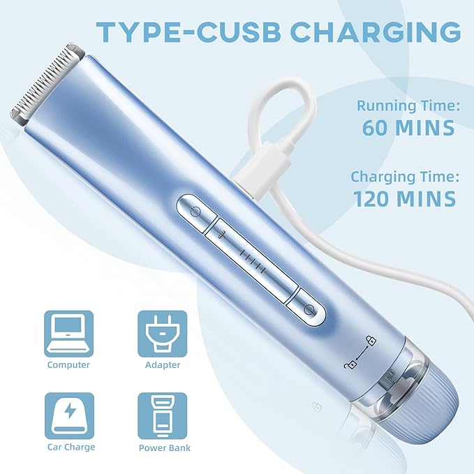 Bikini Trimmer for Women,Dual Head Shaver, IPX7 Waterproof, Compact Travel Design Bikini Shaver for Public Hair, Facial and Body(Blue)