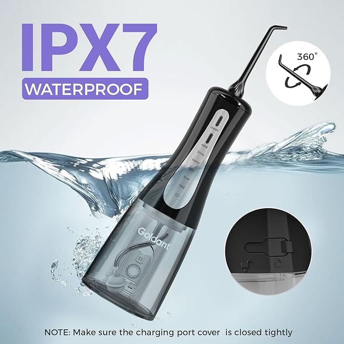 350ML Water Dental Flosser Teeth Pick with Stand Convenient Storage, 5 Modes Portable Cordless Oral Irrigator, Electric Rechargeable IPX7 Waterproof for Home Travel Teeth Cleaning(Black)