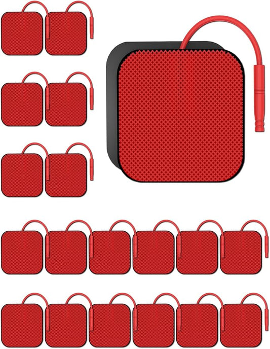 20PCS TENS Unit Electrode Pads with Reusable Self-Adhesive Performance, Replacement Pads for TENS Unit, Compatible with TENS 7000/3000, AUVON, Neocarbon, Comfytemp, TENKER, Use 2mm Lead Wires (RED)