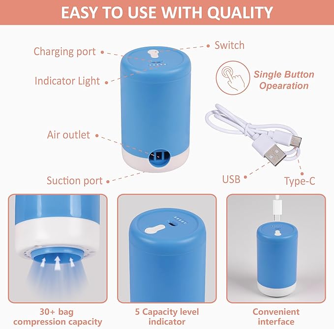 Cozy Essential 16 Pack Vacuum Storage Bags with Electric Pump, Vacuum Seal Space Saver Bags for Clothing, Pillows, Blanket, Bedding, Comforters