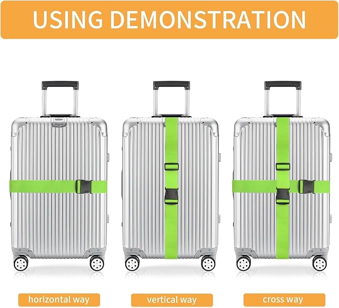 BILIONE 4 Pack Luggage Straps 79" Long Belts Keep Suitcase Secure While Traveling, TSA Approved Add a Bag Premium Accessory for Travel Bag Closure (2PCS Blue + 2PCS Green)