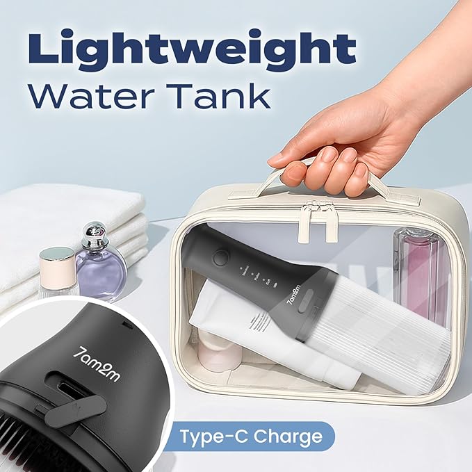7AM2M Portable Water Flosser Cordless, Water Flosser with 3 Modes and 2 Jet Tips, USB C Rechargeable, IPX7 Waterproof, Dental Water Flosser for Travel and Home Use (Black)
