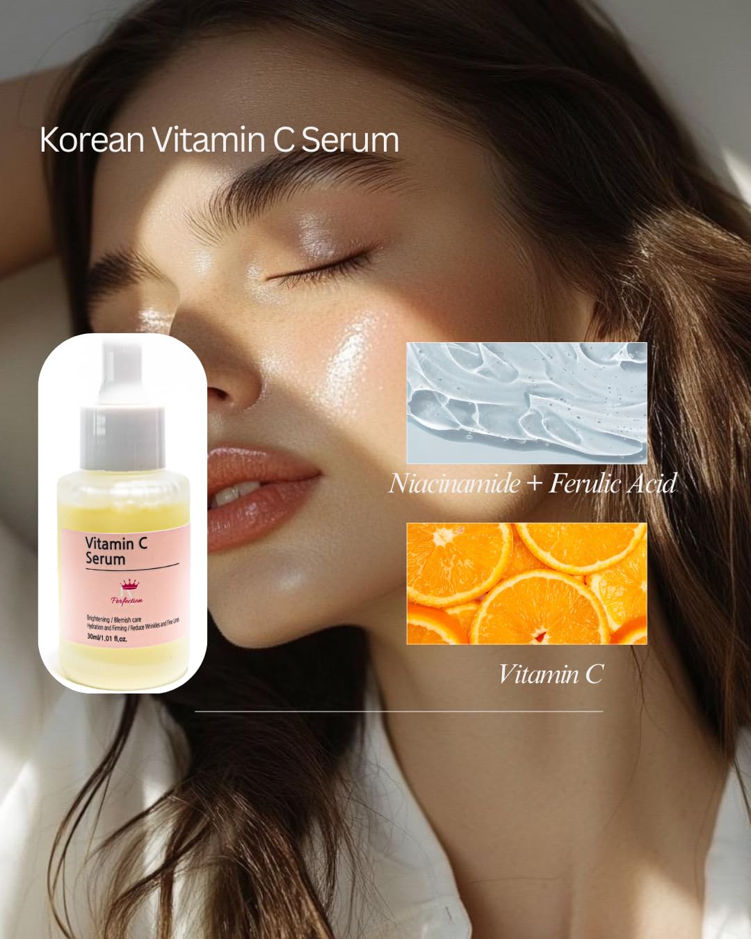 10% Vitamin C Serum – Face Serum - Korean - Brightening & Anti-Aging Formula with Ferulic Acid & Niacinamide – Improves Skin Tone, Dark Spots, Fine Lines & Wrinkles - Natural Ingredients 30ml