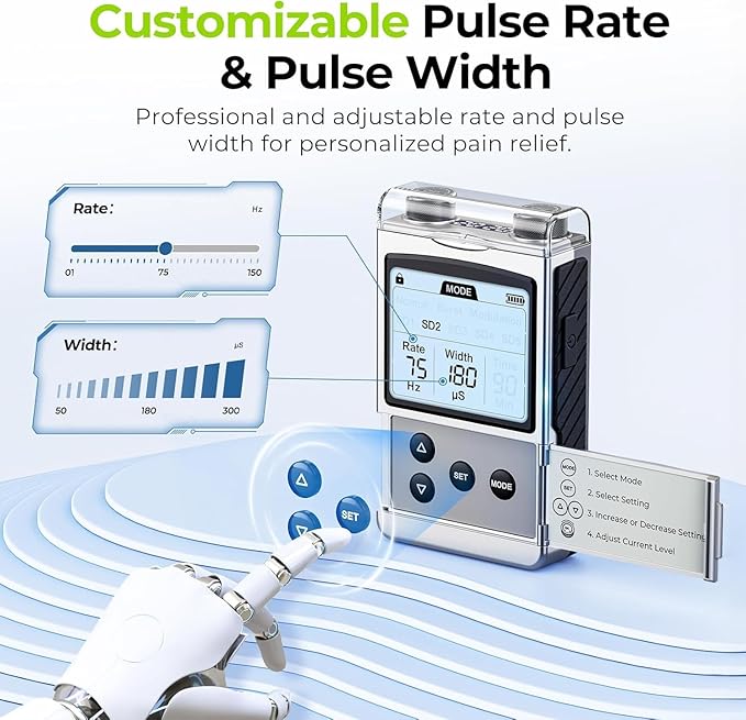 AUVON Rechargeable TENS Unit Muscle Stimulator, FSA HSA Eligible, Digital TENS Machine with 8 Customizable Modes, Electronic Massager for Sciatica, Shoulder & Back Pain Relief, 12 Pads, A Carry Case