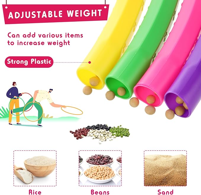 Chivao 8 Pack Color Detachable Hoop Fitness Waist Exercise Ring Plastic Exercise Hoop Adjustable Weight Size Plastic Adult Party Supplies Game Sport Gymnastic