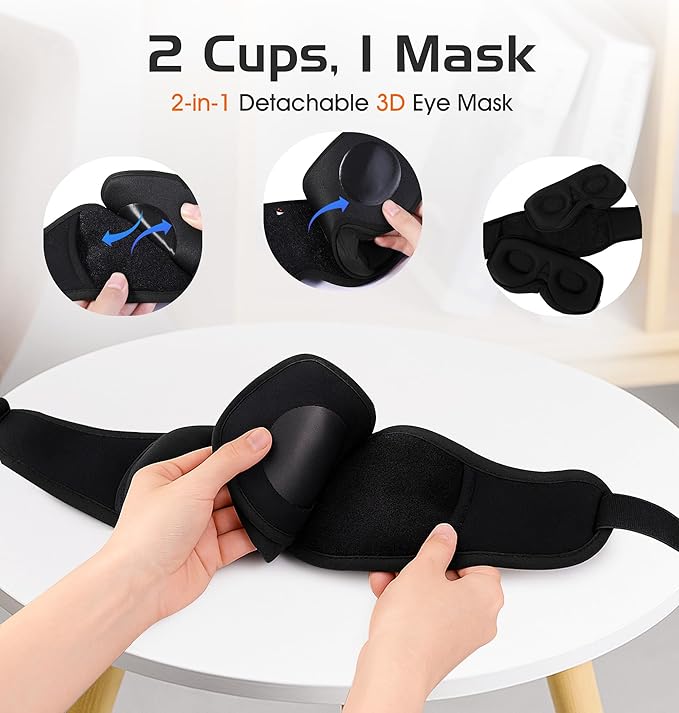 Bluetooth Sleep Mask with 2 Removable 3D Contoured Cup, Bamboo Cotton Bluetooth Sleep Headphones for Side Sleepers with Timming Setting, Blackout Eye Mask for Travel Meditation Men Women