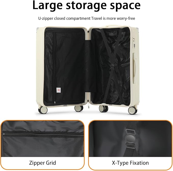 20 Inch Carry On Luggage With Cup Holder & USB Port, Airline Approved TSA-locked Luggage, Lightweight PC Material Travel Suitcase With 360° Spinner Wheel (20in-White, 20in)