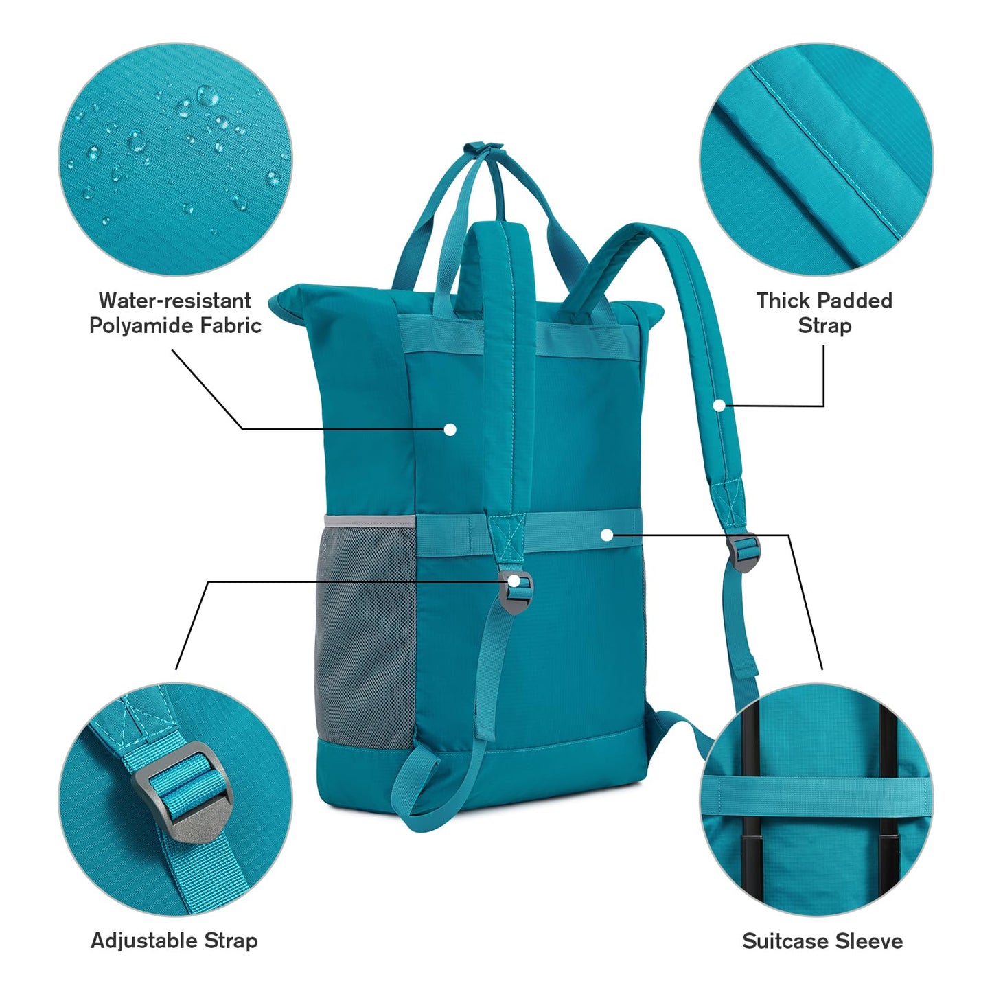 G4Free 40L Packable Backpack Waterproof Tote Bag Convertible Large Lightweight Hiking Backpack Travel Casual Daypack for Maen Women(Peacock Blue)